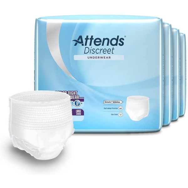 Attends Discreet Incontinence Care Day/Night Extended Wear Protective Underwear with DermaDry Technology for Adults, Large, Unisex , 14 Count (Pack of 4) (Packaging may vary)