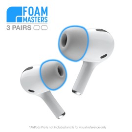 Foam Masters (notapple) Premium Memory Foam Ear Tips for AirPods Pro | 3 PAIRS | S,M,L Replacement Buds - Gray