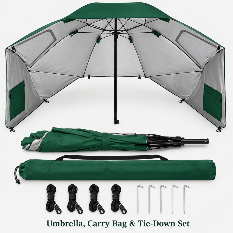 UPF 50+ Beach Umbrella with Sand Anchor, 94 Inch Windproof