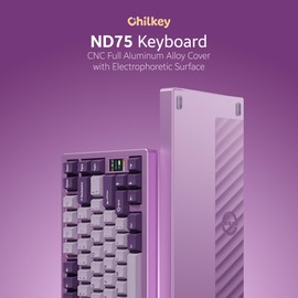Chilkey ND75 Aluminum Keyboard 75% Percent Wireless Gaming Mechanical Keyboard with LCD Screen, Quick Assembly, BT/2.4G/USB-C, Hot Swappable Per-Key RGB Custom Purple Keyboard for Windows, MacOS
