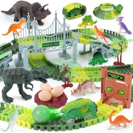 INSFUN Dinosaur Race Track Toys for Kids Ages 3 4 5 6 7 - Best Birthday Gift for Boys 3-5 4-7 Years Old - 205+ Pcs Flexible Dino Tracks Cars Set