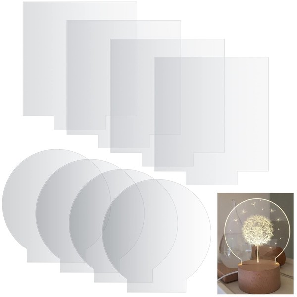 Gaomoeny 8 Pcs Clear Acrylic Sheets, Include 4 x Acrylic Circles Disc 4.7", 4 x Square Perspex Sheets 6x6", Transparent Acrylic Plastic Blanks Signs Board Panels Sheets for LED Light Base DIY Craft