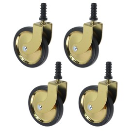 KUMGROT Antique Castors No Noise Swivel Wheels Floor Protector Rubber Caster Wheel 3 Inch Casters for Furniture Legs with Sockets Small Casters Set of 4 Desk Chair Wheels Replacement, Gold