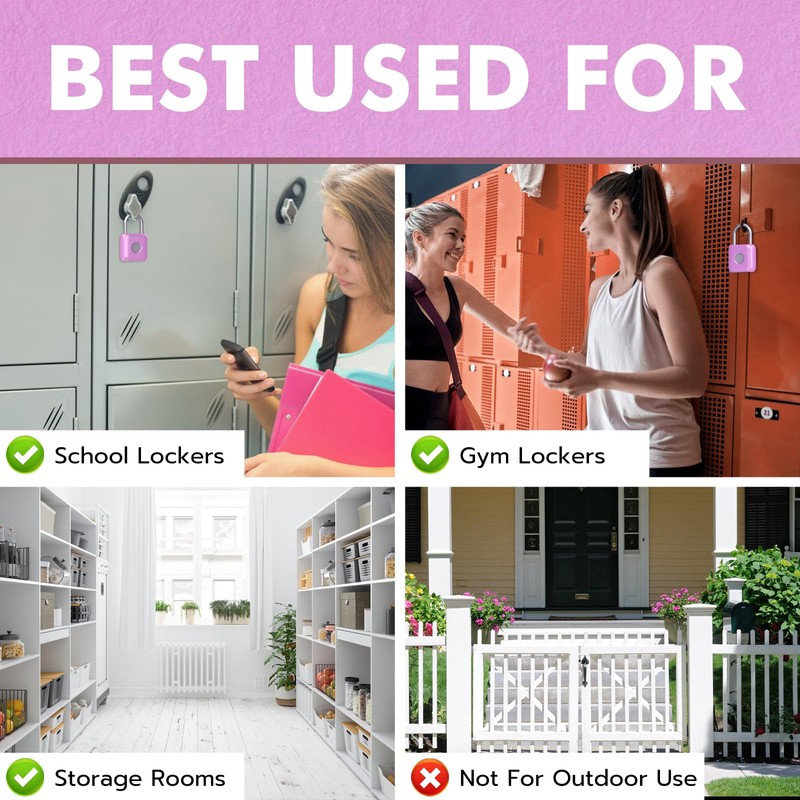 Fingerprint Padlock eLinkSmart Gym Locker Lock for Girls Women with