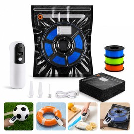 2 in 1,3D Filament Storage Vacuum Bags Kit with Electric Pump, 25 Reusable 13.4x12.6in Black Double Seal Bags for 2.2lb Spools, Moisture & Light Protection System，Type-C