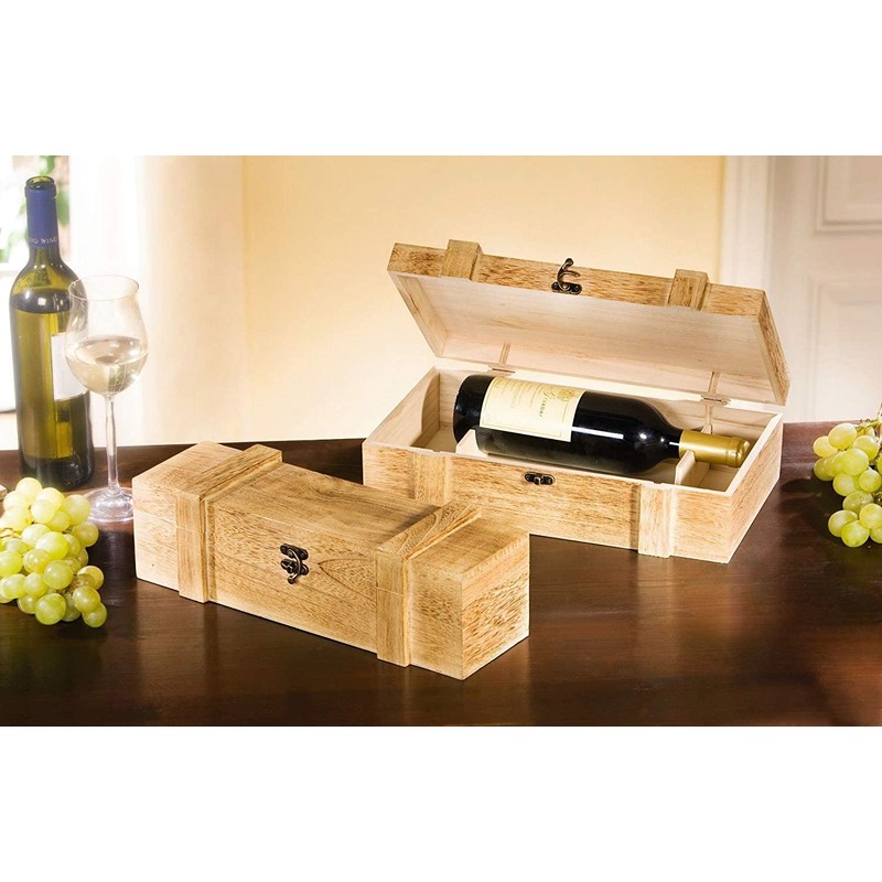 Dekoleidenschaft Rustic Wooden Wine Box, Gift Box for 2 Bottles