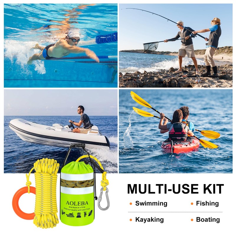 AOLEBA Water Rescue Throw Bag with 8MM Reflective Rope, 1900lbs