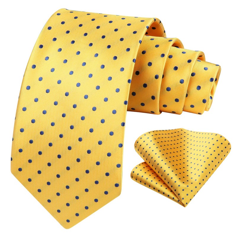 HISDERN Yellow Ties for Men Polka Dot Wedding Tie Handkerchief