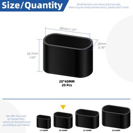 Glarks 20pcs 20 x 40mm/0.78 x 1.57in Oval Chair Leg Caps, Black PVC Furniture Pad Table Feet Covers, Oval Chair Leg Covers to Protect Wood Tile Floors Felt Pads Furniture Leg Caps Reduce Noise