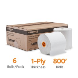 Coastwide Professional J-Series Hardwound Paper Towels, 1-ply, 800 ft./Roll, 6 Rolls/Carton (CWJHT-WHT)