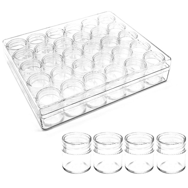 Famgee 30 Bottles Small Clear Plastic Bead Storage Containers with Lid Jewelry Diamond Embroidery Storage Box Organizer Holder Nail Arts Display Sewing Cosmetic Nail Glitter Powder