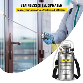 Happybuy 1.5 Gallon Stainless Steel Sprayer, 16" Wand&3.3FT Reinforced Hose, Hand Pump Sprayer with Pressure Gauge, Safety Valve&Adjustable Nozzle, Weed Sprayers for Lawn, Gardening & Sanitizing