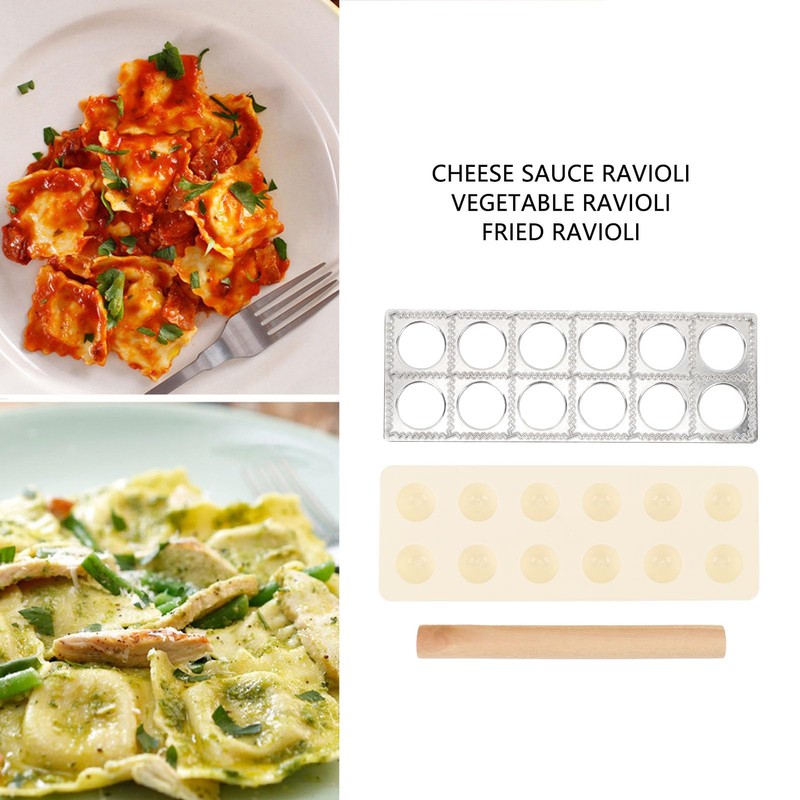 Ravioli Maker Press, Ravioli Press molds Set with Wood Rolling