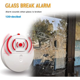 Glass Break Alarm with Loud 120 dB Alarm, Glass Break Detector Window Alarm Wireless Window Vibration Sensor, Suitable for Security and Theft Protection for Families, Children, Hotels (Pack of 4)