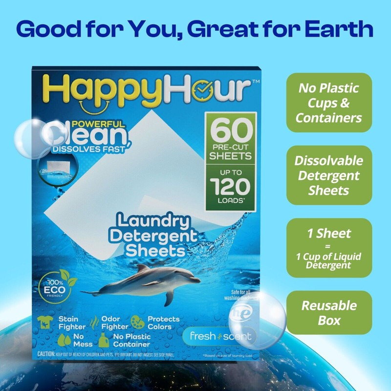 Happy Hour Laundry Detergent Sheets Eco Friendly Color Safe 60