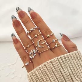 INENIMARTJ Boho Rings for Women,Gold Stacking Rings Set Stackable Knuckle Moon Star Heart Leaf Mid Finger Rings Cute Rings Stocking Stuffers for Christmas Jewelry