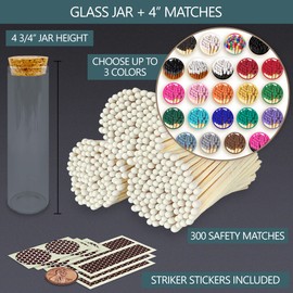 4” Matches in Colors of Your Choice in a Refillable Chic Jar - Striker Strikers Included | 300 Quality Artisan Matchsticks | Festive & Colorful in Your Home or as a Holiday Gift by Thankful Greetings