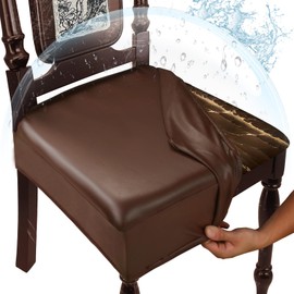 WUSOUPU Waterproof Dining Chair Seat Covers Leather Kitchen Seat Covers, Stain Resistant Stretch Chair Seat Covers for Dining Room Chairs Set of 8, Rear Covered Washable Dining Chair Covers Coffee
