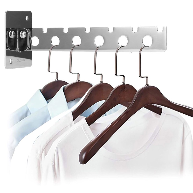 304 Stainless Steel 6‑Hole Wall‑Mounted Drying Rack Folding Clothes Organizer