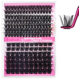 FADLASH Lash Clusters 100D+200D D Curl Eyelash Clusters Fluffy Reusable Eyelash Clusters DIY Cluster Lashes at Home（100D+200D-0.07D, 12-18mm）