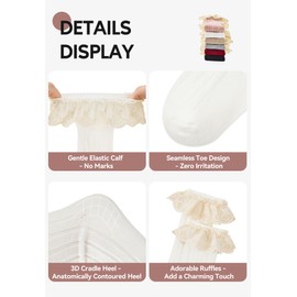 Zando Toddler Knee High Socks Baby Stockings Toddler Thigh High Tights Long Tube Leg Warm Stocking White Stockings for Girls with Cute Ruffles Baby Girl Socks 12-24 Months White