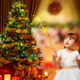 FRAMICS Wireless Remote Control Outlet, Magic Wand Christmas Tree Light, Christmas Tree Remote Control with Music, Remote Light Switch for Christmas Tree Wand Snowflake, for Kids, Gold