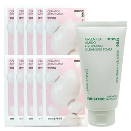 (10 sheets) Innisfree Active Mask Ceramide (Nutritious Moisturizing) + Green Tea Amino Moisture Cleansing Foam / (10매)이니스프리 액티브 마스크 세라마이드 (영양보습)+그린티 아미노 수분 클렌징 폼