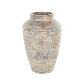 Deco 79 Ceramic Scroll Decorative Vase Antique Style Centerpiece Vase with Blue and Copper Accents, Flower Vase for Home Decoration 10" x 10" x 16", Beige