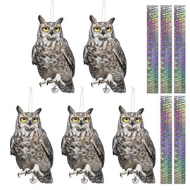 Lifreer 5PCS Owl Shape Bird Reflective Deterrents Owl Hanging Decoration Woodpecker Control Device to Keep Birds Away from Garden Patio Windows
