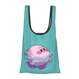 HTSW Stylish Eco Bag, Kirby Star, Cute, Foldable, Handbag, Compact, Shopping Bag, Large Capacity, Durable, Waterproof