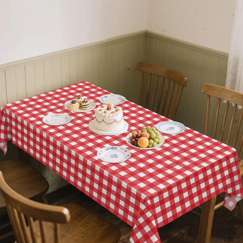 4 Pcs Red Plaid Tablecloth Plastic Red and White Checkered