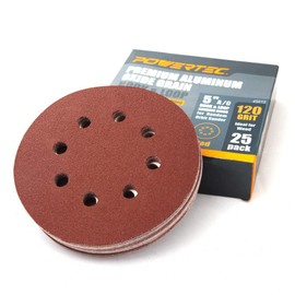 POWERTEC 45012 Round Sanding Paper, Granularity, #120, Outer Diameter 4.9 inches (125 mm), 25 Pieces, 8 Holes, For Woodworking Sander, Magic Type, Sanding Pat, Electric Sander