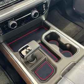 CIMOF Center Console Liner for Chevy Silverado 1500 / GMC Sierra 1500 Accessories 2023-2025 2026 Cup Holder Mat, Coaster Trim, Anti-Dust Interior, Non-Slip Pad, Custom Rubber Insert (7pcs, Red)