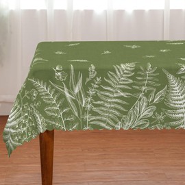 Spring Tablecloth 60x84 Inch Rectangular, Wild Fern Table Cover Green Seasonal Summer Scallop Edge Picnic Table Cloth