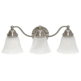 Simple Designs VT1023-BSN 19.25" Classic 3 Light Winding Metal and Frosted Marble White Bell Shape Glass Shades Decorative Wall Mounted Vanity Fixture For Bathroom, Entryway, Hallway, Brushed Nickel