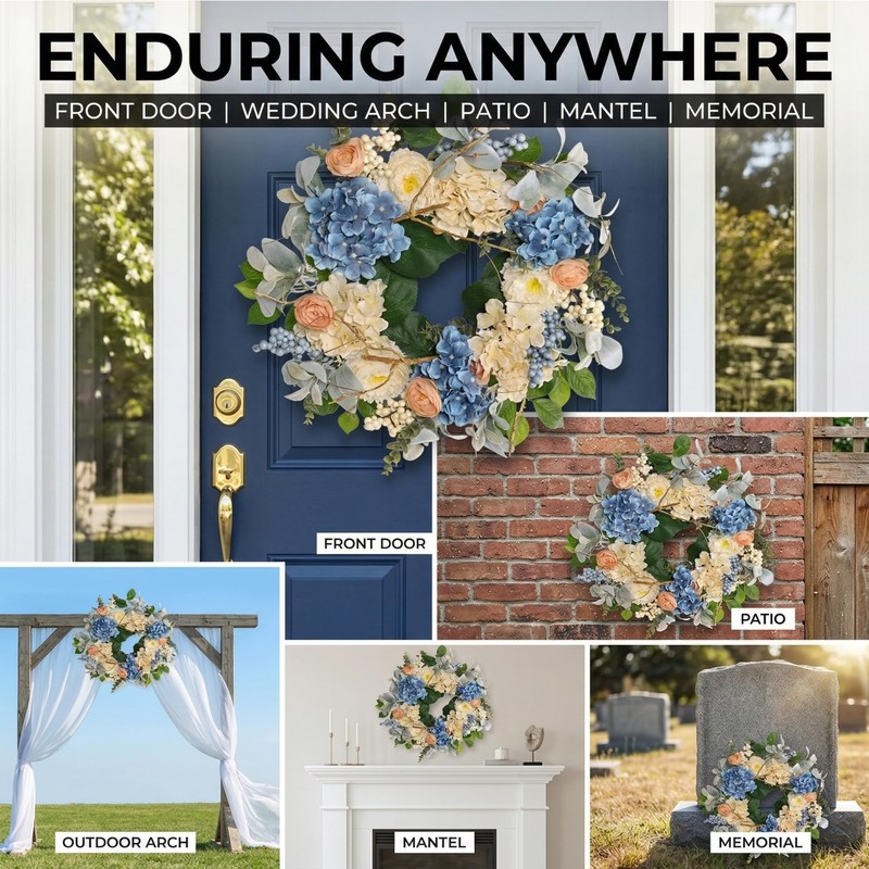 Quixem 22 Inch Hydrangea Wreath for Front Door Decor, UV
