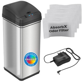 iTouchless Automatic Trash Can with AC Adapter and 4 Odor Filters, Big Lid Opening Touchless Sensor Kitchen Trash Bin, 13 Gallon, Stainless Steel