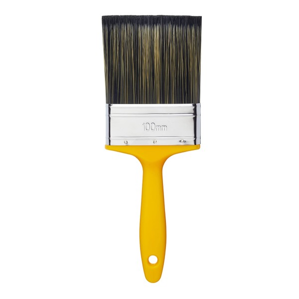 ProDec PR4GY Flat Masonry Paint Brush for Rapid Application of Smooth and Textured Masonry Paints on Outdoor Walls, Brick, Breeze Block, Render, Pebbledash and Other Rough Surfaces, 4" 100mm,Yellow