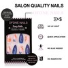 Flower Press on Nails Medium Almond OFDNE Dark Blue Fake
