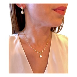 ONDEGO® Schmuckset Schmuck Brautschmuck Set mit Zirkonia, Halskette 43-50cm und Ohrringe, Gold