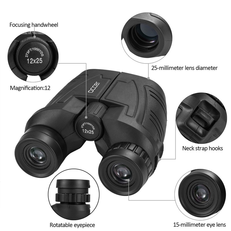 Occer 12x25 Compact Kids Binoculars with Low Light Night Vision,Folding