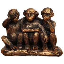 Wanwanzi 3 Wise Monkeys Statue Set - 3 in 1 Bronze Coated Resin Monkey - Hear No Evil See No Evil Speak No Evil - Monkey Figurines for Office & Home Decor - Gift Option