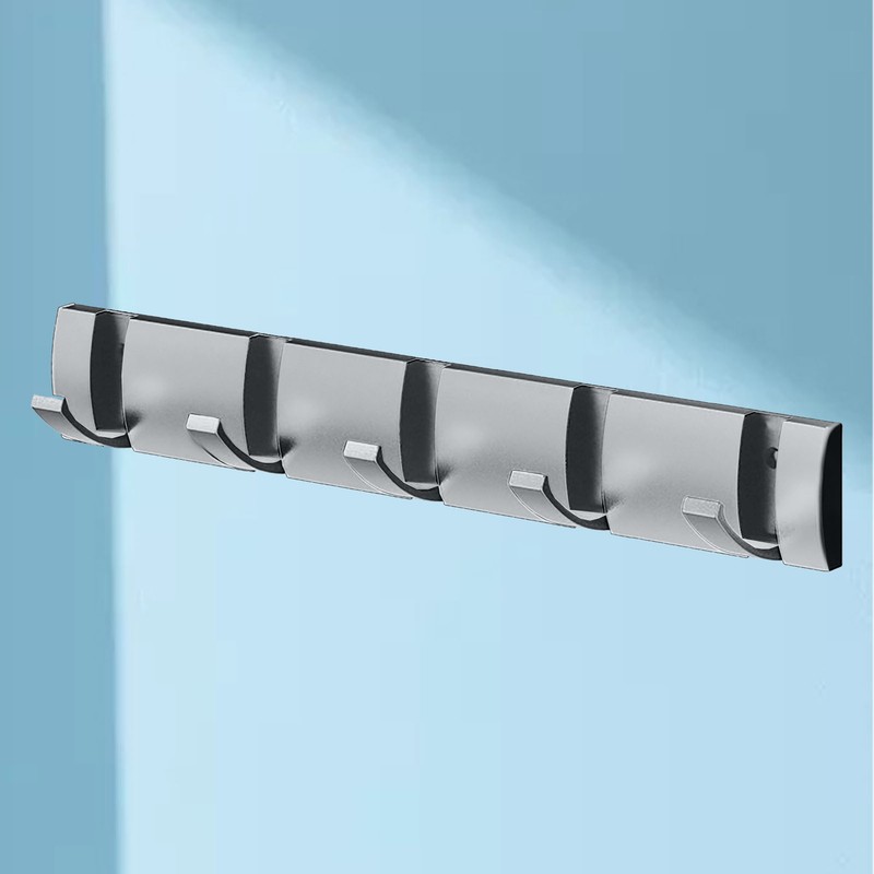 Thickened Invisible Hook 5 Hook Wall Mounted Coat Rack Folding