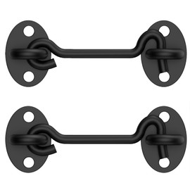 2 Pack Barn Door Latch Lock 3" Black Hook and Eye Latch with Screws, Rust-Resistant Metal Gate Latch for Window, Cabin Hooks, Sliding Door, Bathroom, Bedroom