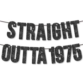 Straight Outta 1975 Banner for 50th Birthday Party Decoration,Happy 50th Men Women Birthday Party Banner,Handmade - Black