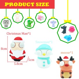 3Pc Funny Christmas Santa Deer Snowman Pinch Toy Squishy Squeeze Toy with Pop Out Eyes,Eye Popping Stress Toys,Novelty Fidget Toy Xmas Stocking Fillers for Kids Boys Girls Adult Birthday