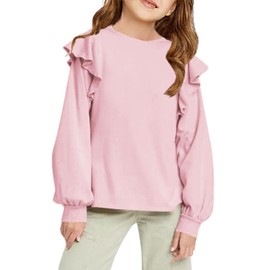 Zwurew Long Sleeve Girls Shirts Crewneck Sweatshirts Ruffle Tops Pink Spring Clothes Shirts for Girls 9-10 Years