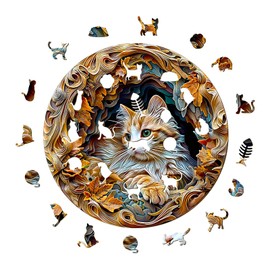 Wooden Jigsaw Puzzles, Wooden Puzzles for Adults & Kids, 3D Visual Colorful Puzzles-3D Cat, Unique Shape Autostereoscopy Puzzle, Hard Challenge Puzzle for Family Friends (13.4 * 13.4in 300pcs)