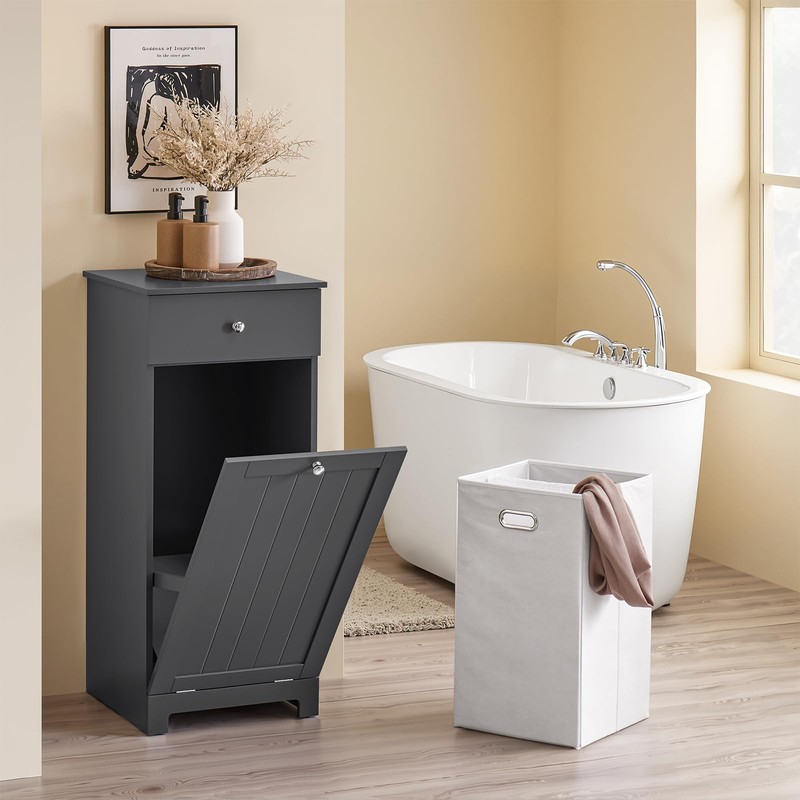 SoBuy Slim Short Laundry Cabinet with Hidden Hamper Bathroom Freestanding