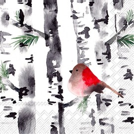 Boston International IHR Christmas 3-Ply Cocktail Napkins Decorative, 20-Count, 6.5" x 6.5" Lunch Size, Bird In Birch